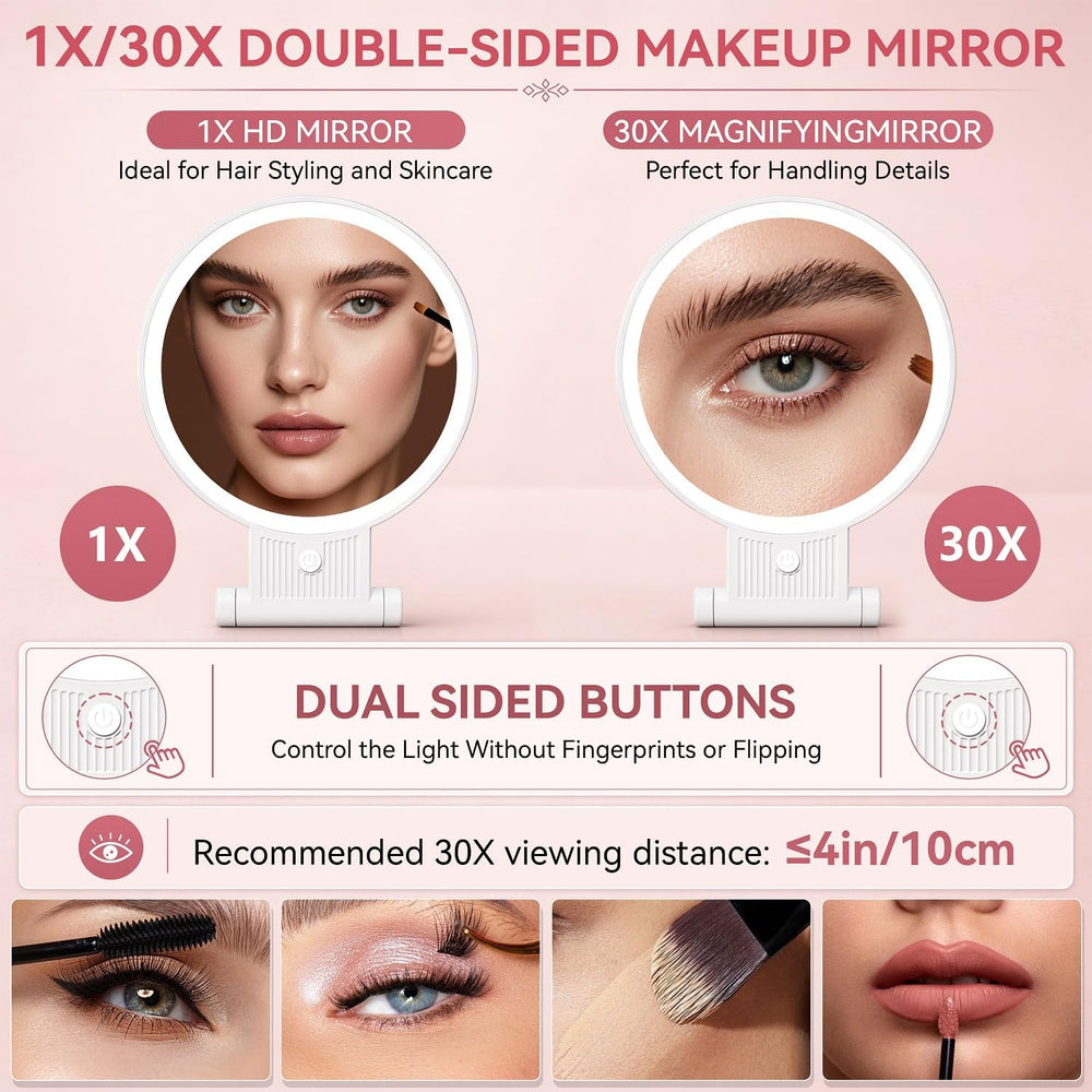 Auxmir Rechargeable 1X/30X Magnifying Makeup Mirror with Light, White