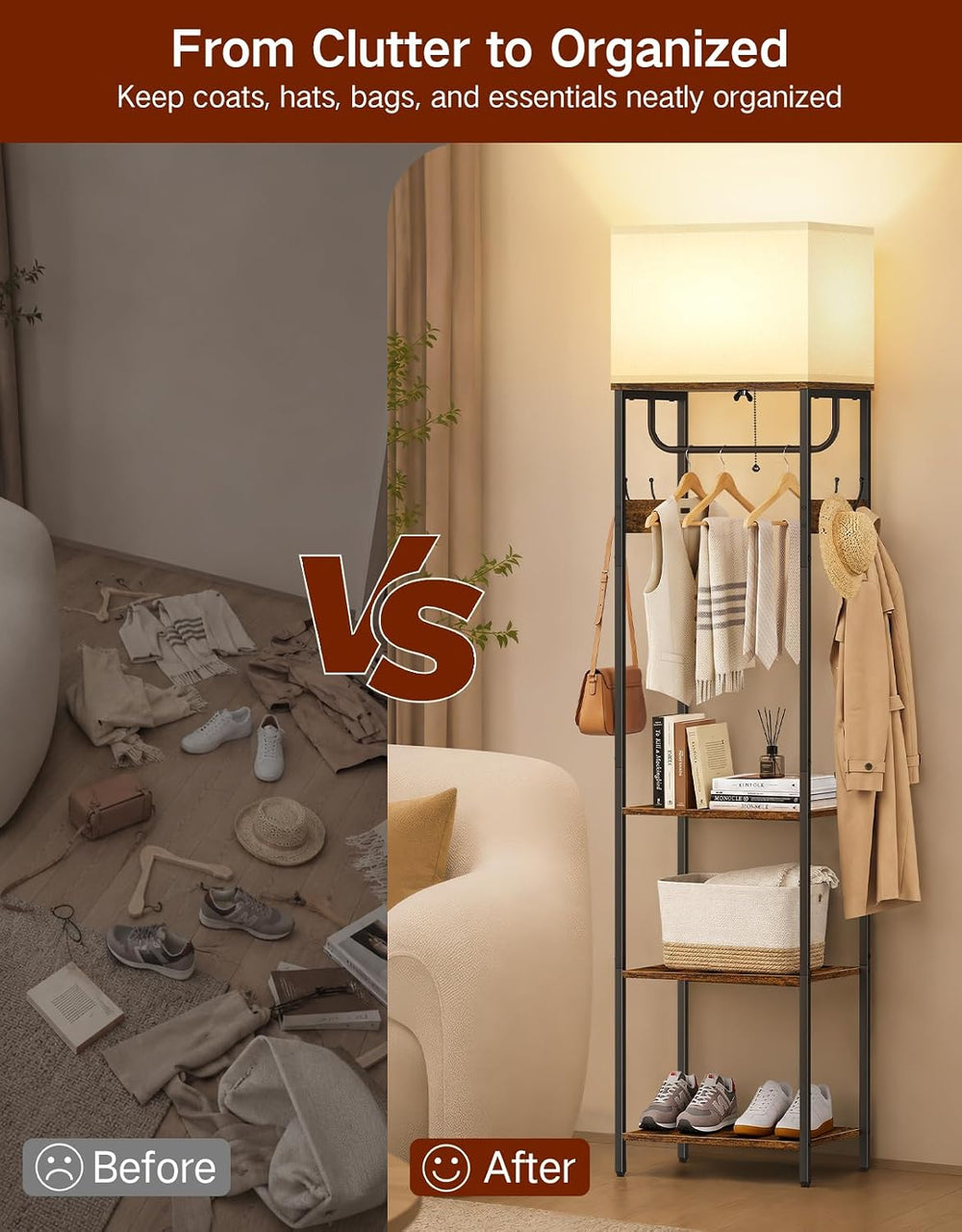Compact Coat Rack with Lamp & Remote, 3 Color Temperatures