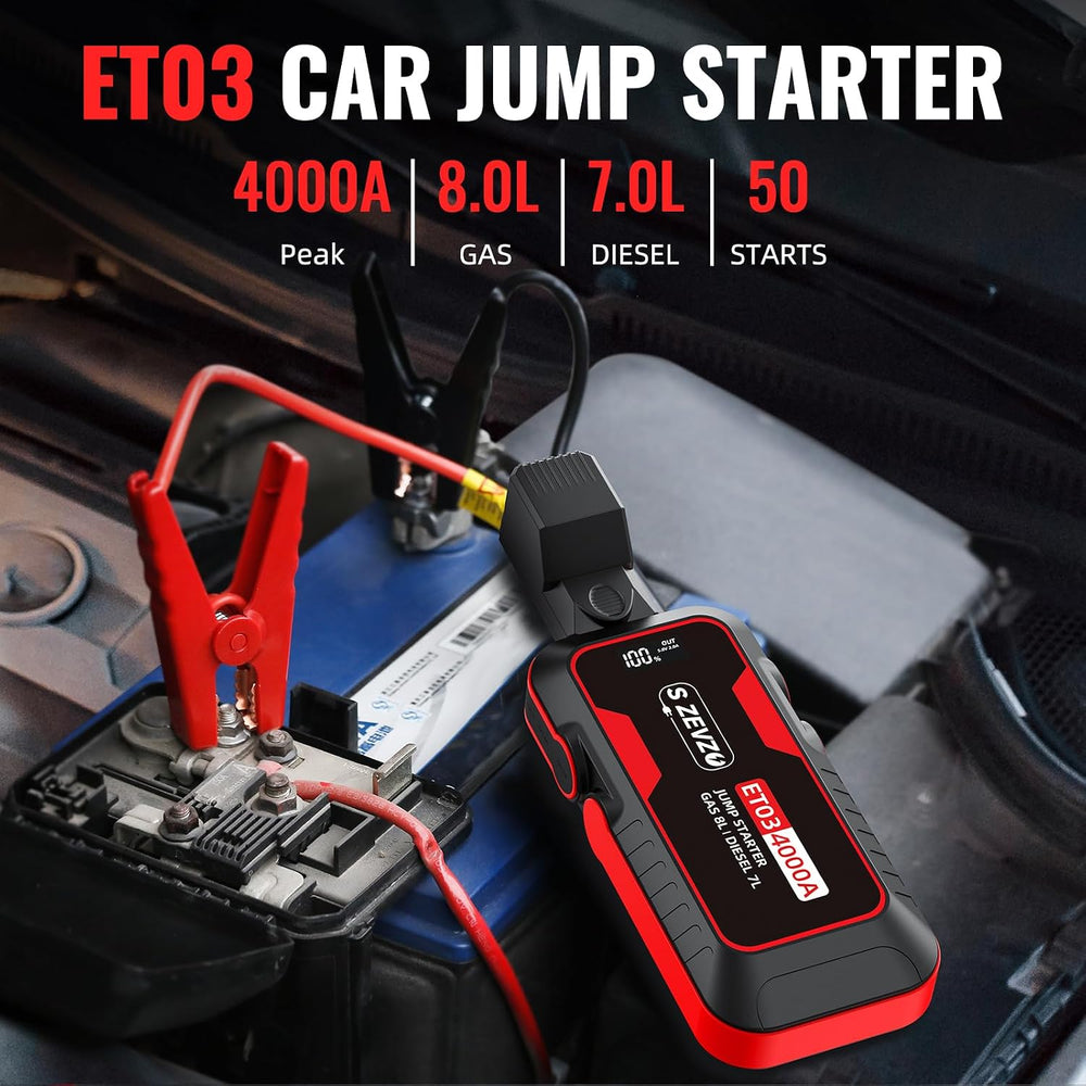 S ZEVZO ET03 Car Jump Starter 4000A Jump Starter Battery Pack for Up to 8.0L ...