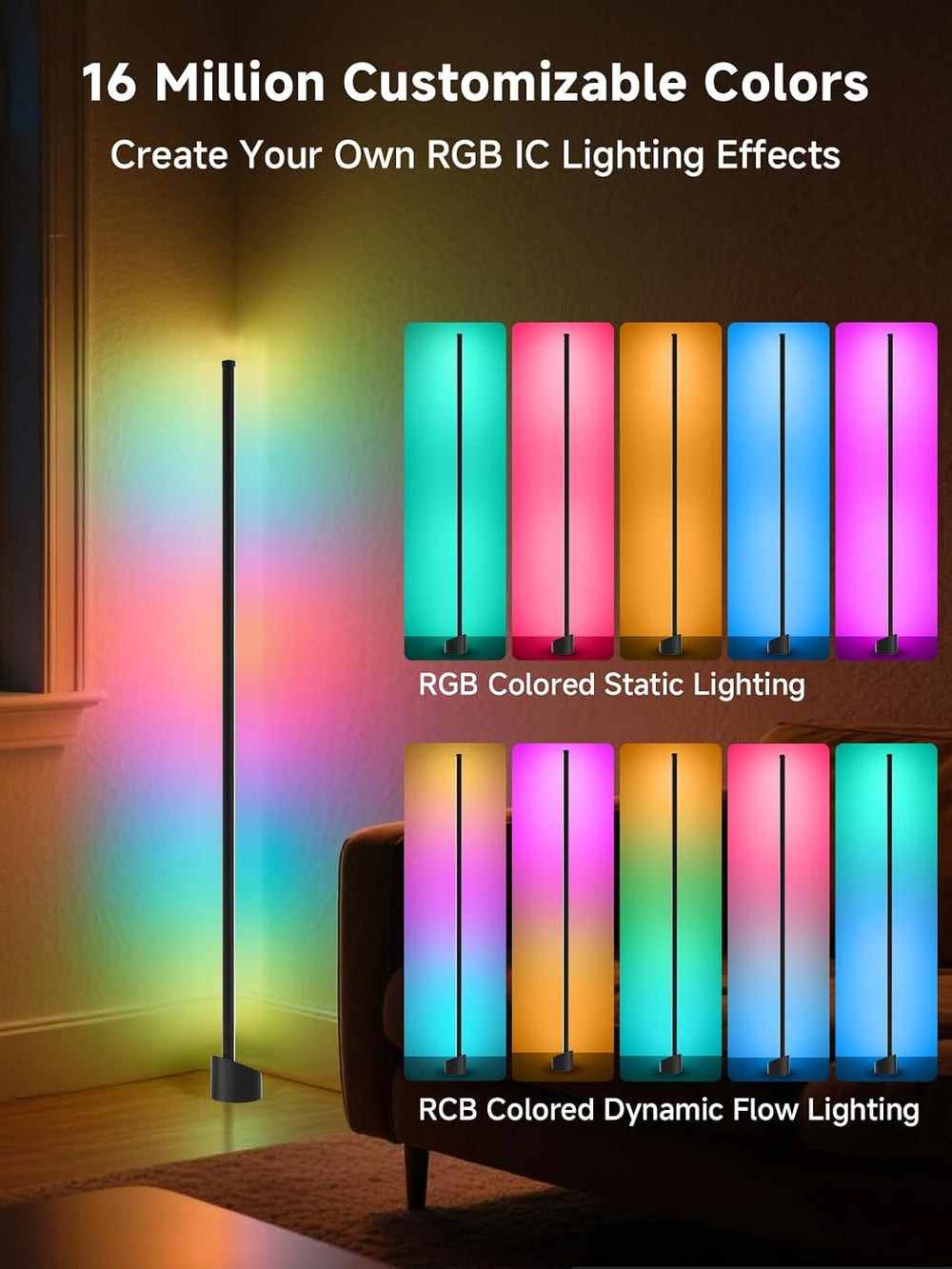 Tyute Standing Floor Lamp, RGB LED Lamp with Music Sync, Smart App and Remote...