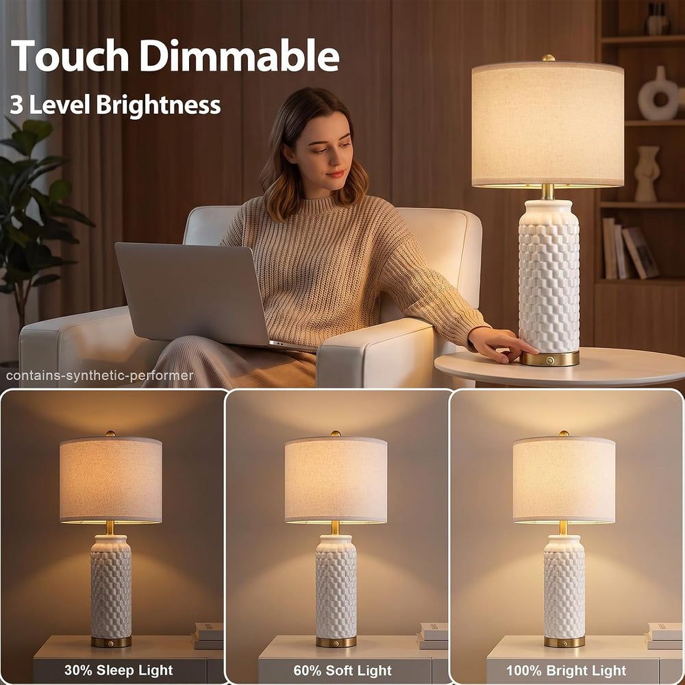 USumkky 25'' Touch Table Lamp for Nightstand White Ceramic -3 Way Dim...