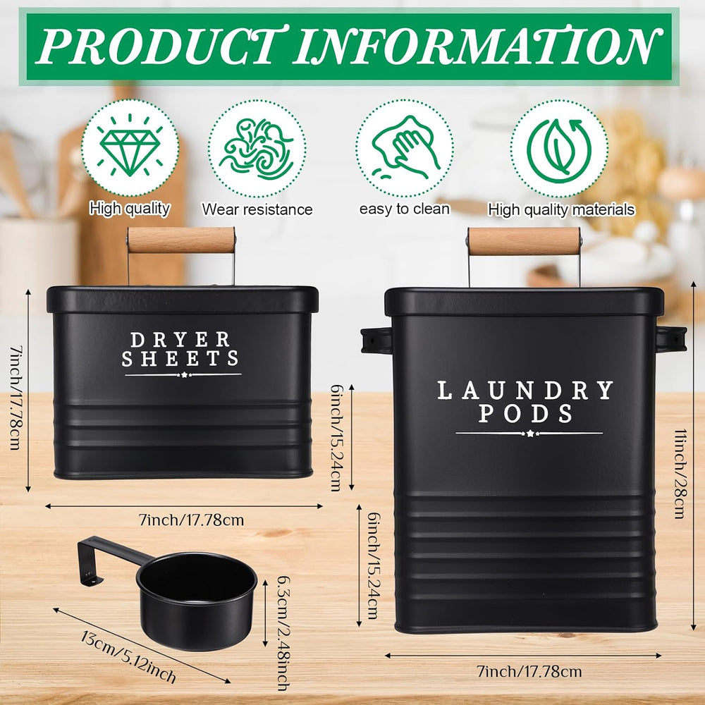 2 Pcs Farmhouse Metal Laundry Detergent Pod Container, Dryer Sheet Holder