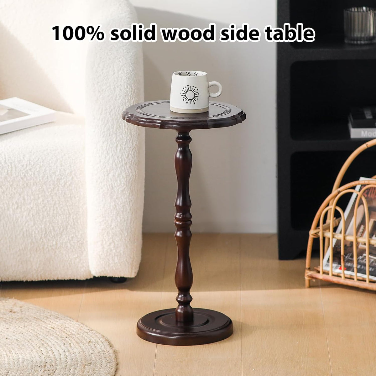 Solid Rubber Wood Spice Rack,Wood Round Side Table,Small Drink Table for Small Spaces,3 Tier Freestanding & Wall Mounted Kitchen Countertop Organizer