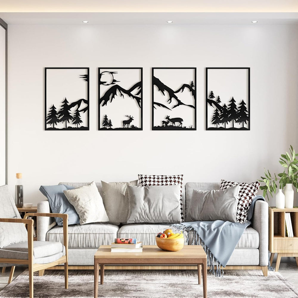 LONGKING 4 Pack Metal Wall Art, Mountain Iron Wall Sculpture, Art Wall Décor ...