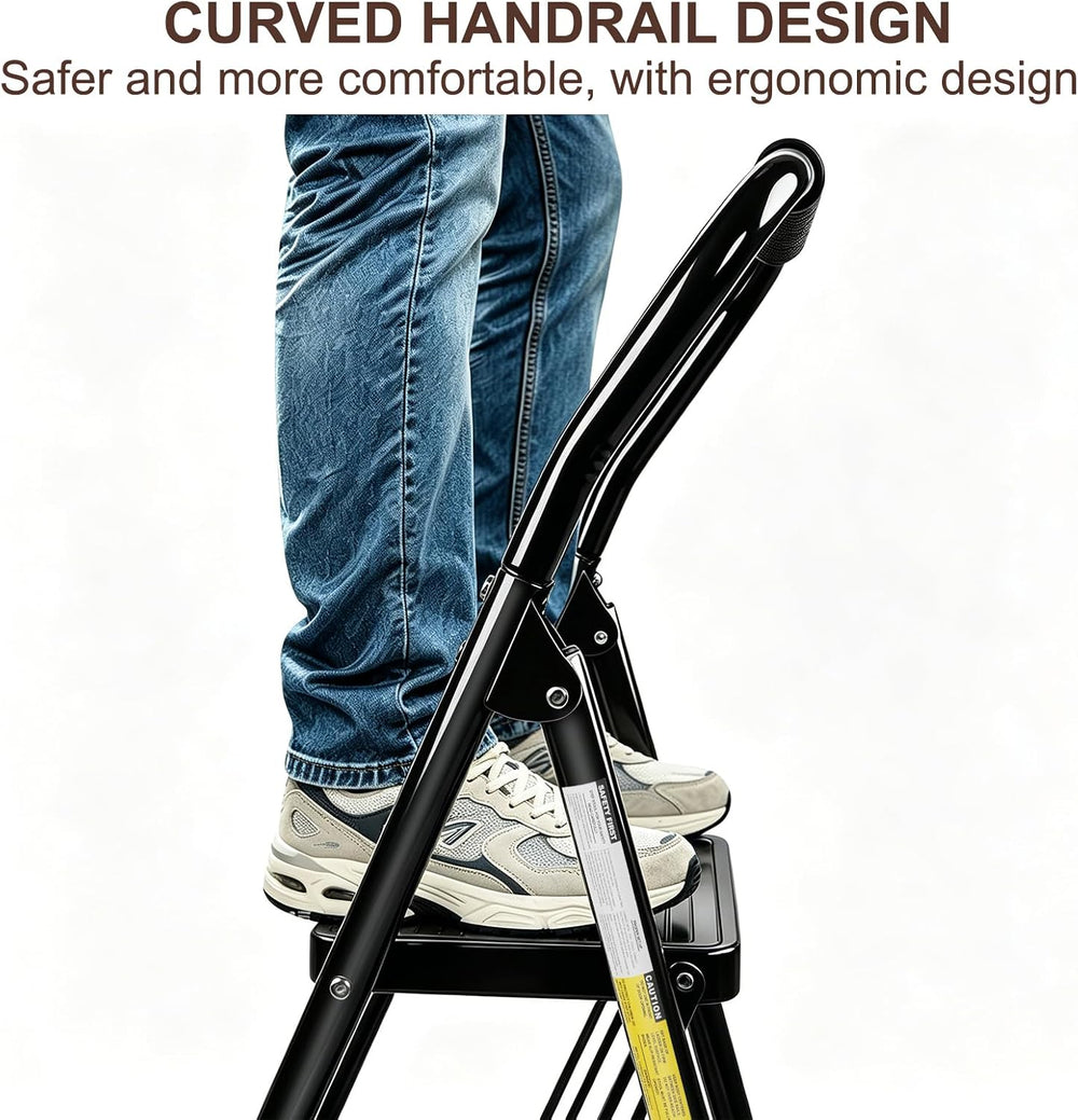 Valeo 2 Step Ladder, Folding Step Stool for Adults, Black
