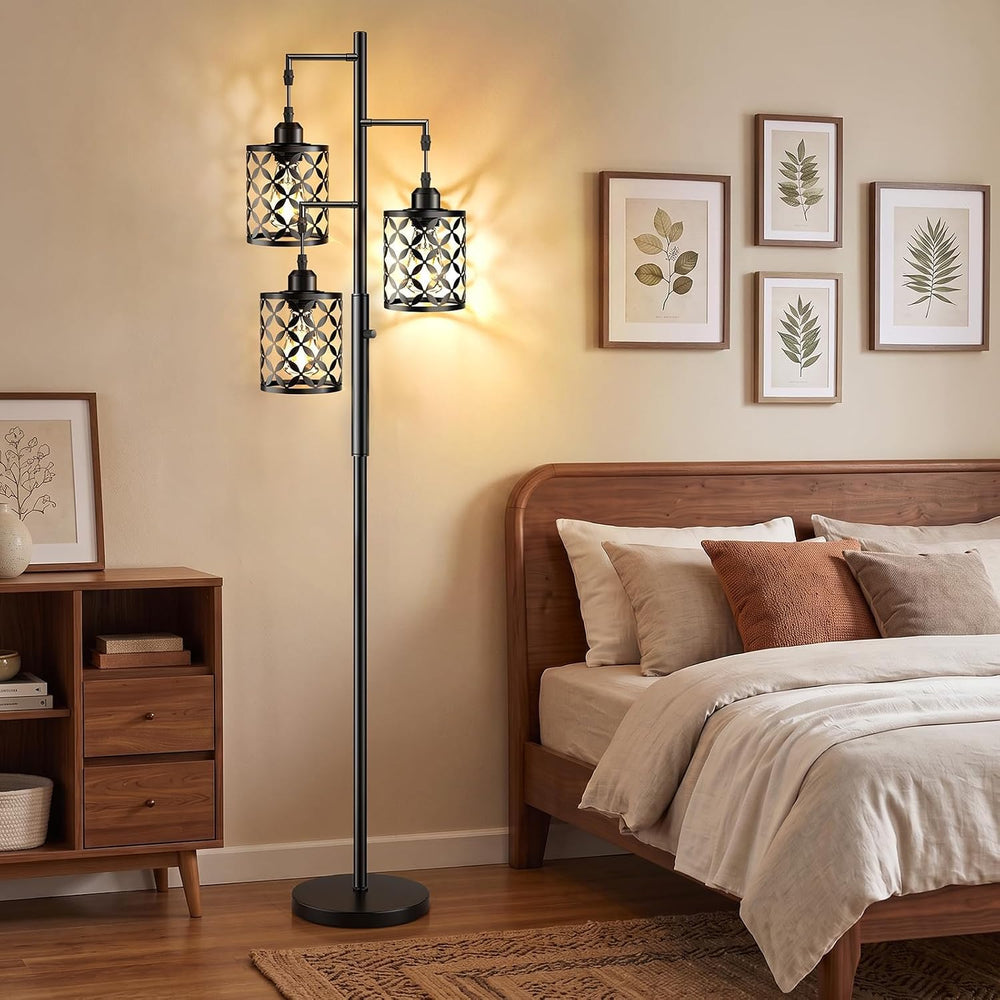 72" Industrial Tree Floor Lamp, Dimmable Farmhouse Tall Standing Lamp wi...