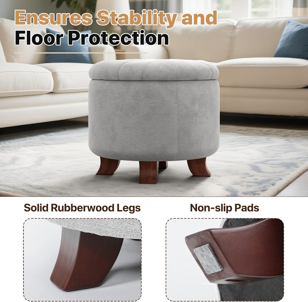 Magshion Round Storage Ottoman, 20 Dia. x 17 H Inches, Light Gray