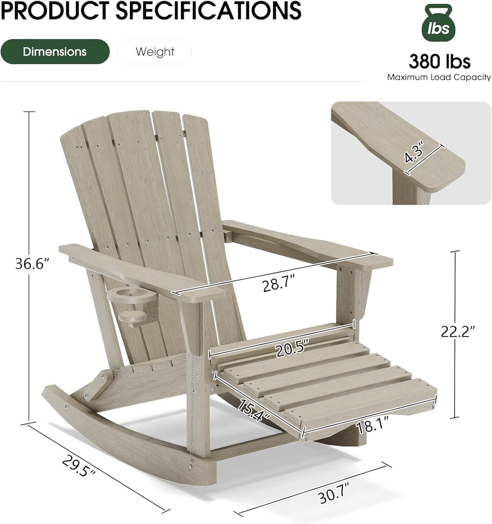 Adirondack Rocking Chair with Retractable Ottoman,Outdoor Folding Adirondack ...