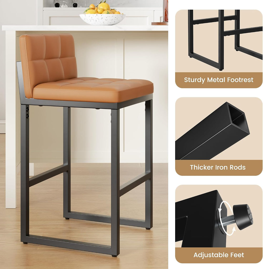 Bar Stools Set of 2, Modern Counter Height Bar Stools, Orange