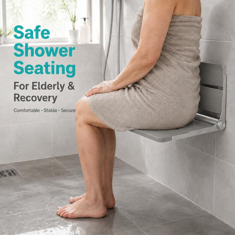400 lbs Capacity Upgraded Wide Bracket Wall Mounted Folding Shower Seat, Heav...