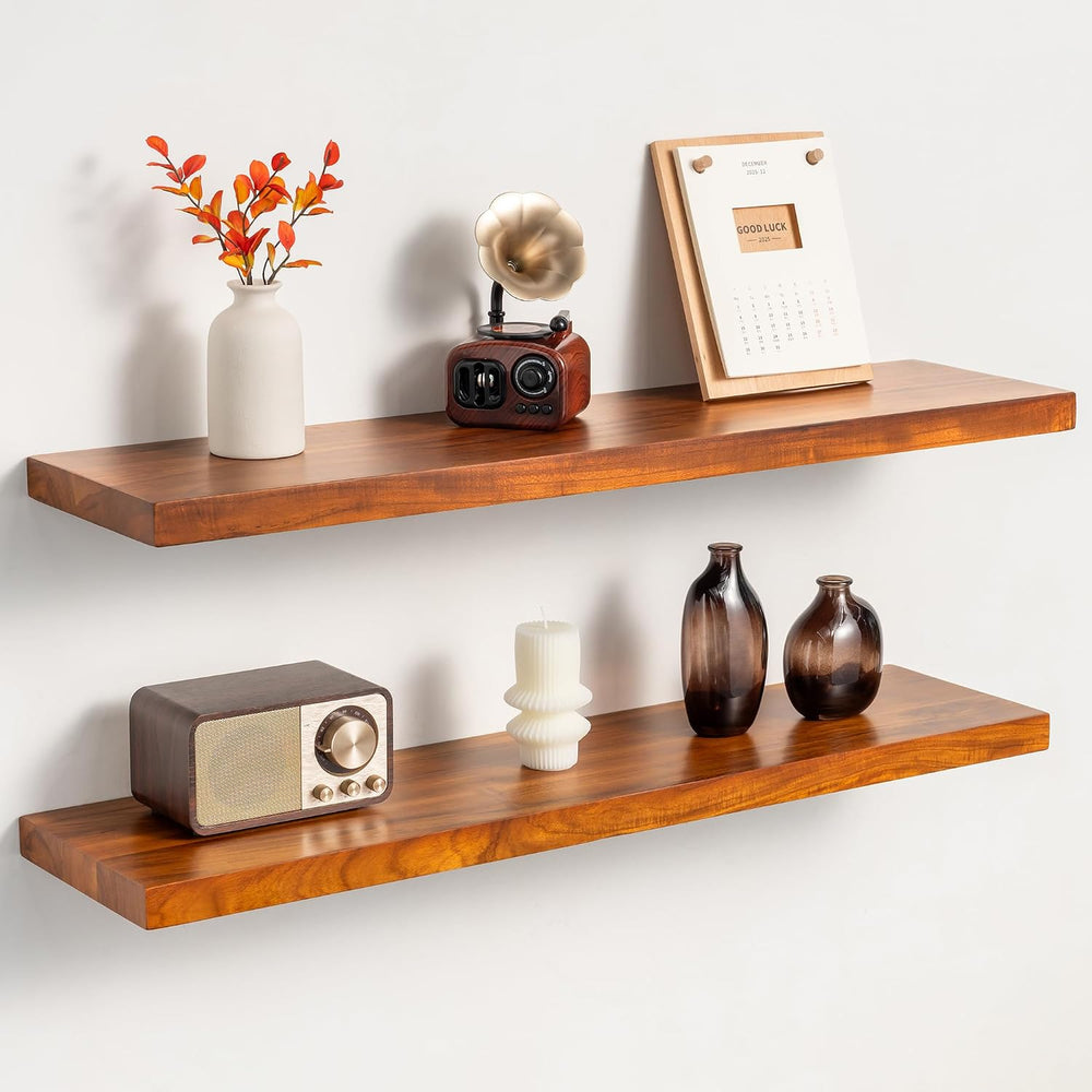 32Inch Teak Floating Wall Shelves Set of 2