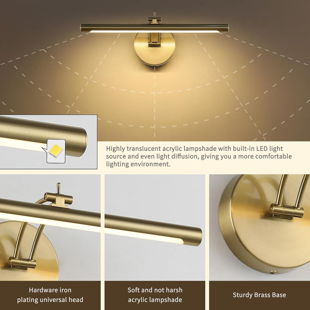 Picture Light Dimmable Hard Wired 15.75 Inch Adjustable Swing Arm Brass Wall ...