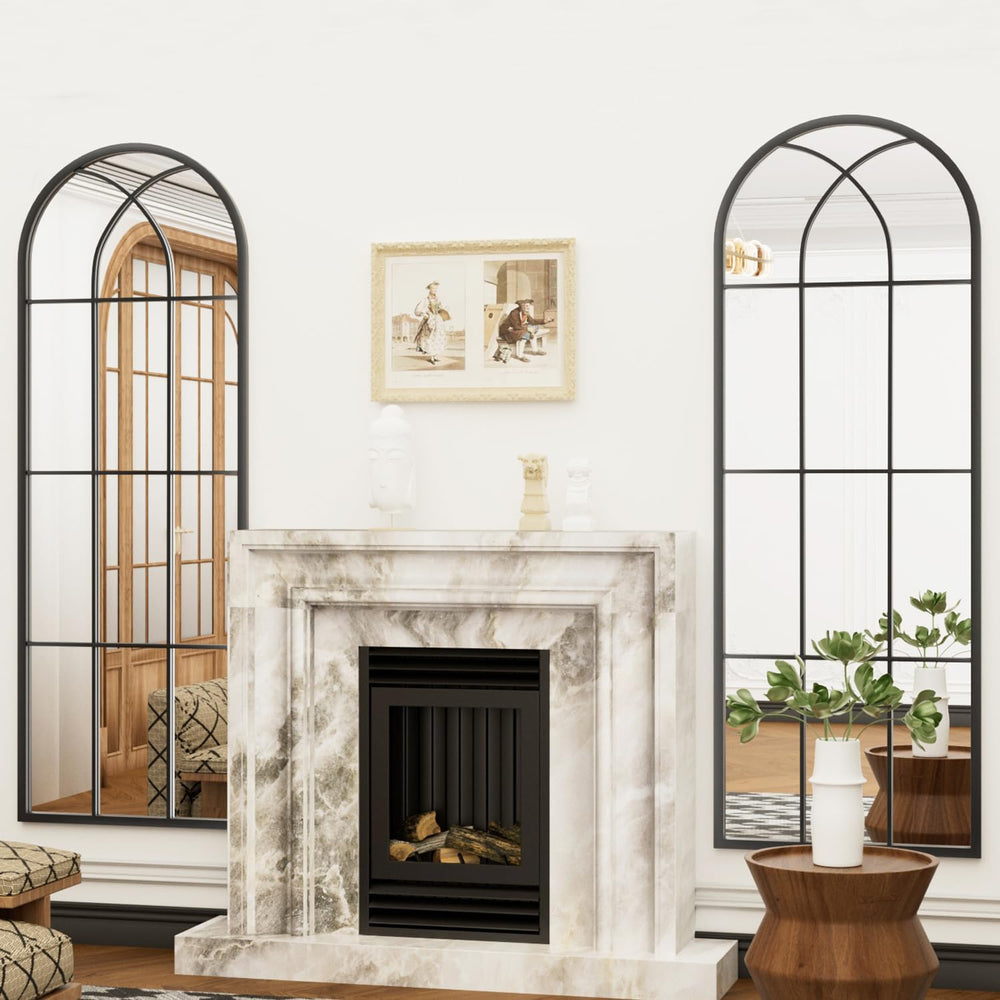 Dewfig Arched Full Length Mirror, 65"x 22" Windowpane Floor Mirror,...