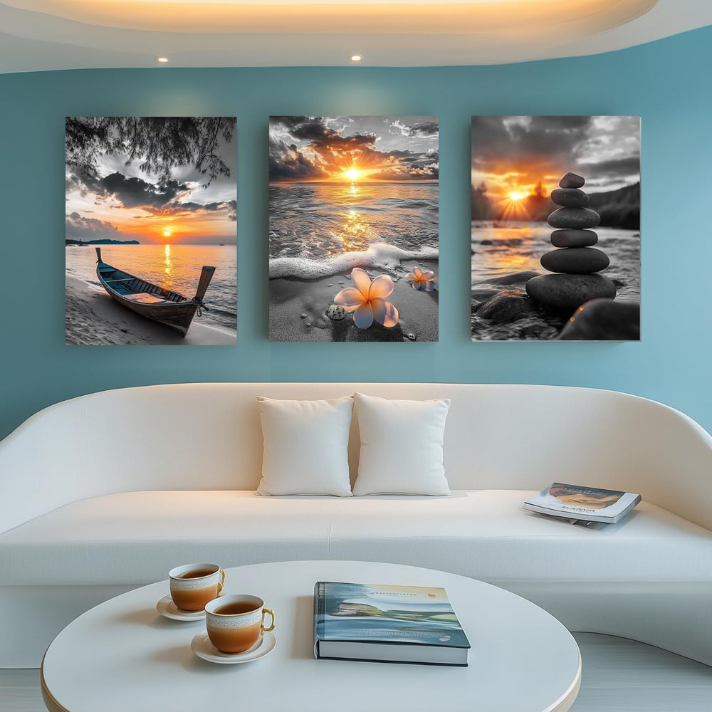 Yxbhhym Beach Bathroom Wall Art Black and White Gold Wall Decor Ocean Canvas ...