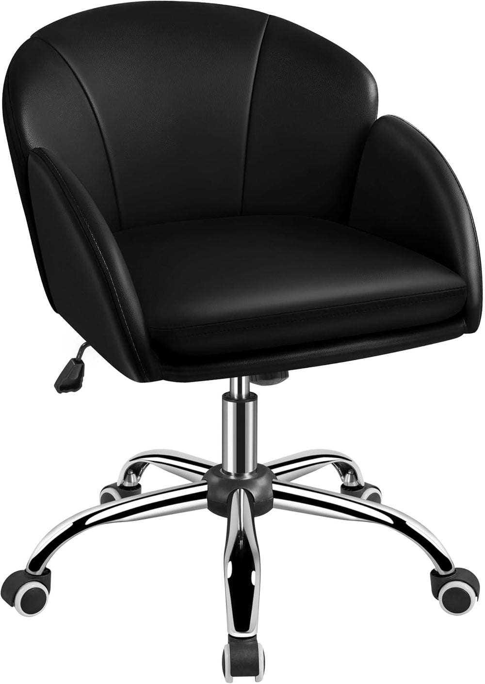 Yaheetech Black Petal Faux Leather Makeup Vanity Desk Chair, Swivel Wheels
