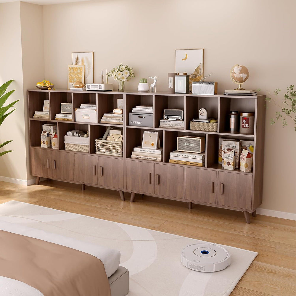 OSCHF 11-Cube Bookcase with Doors, 3-Tier Storage Cabient, Walnut
