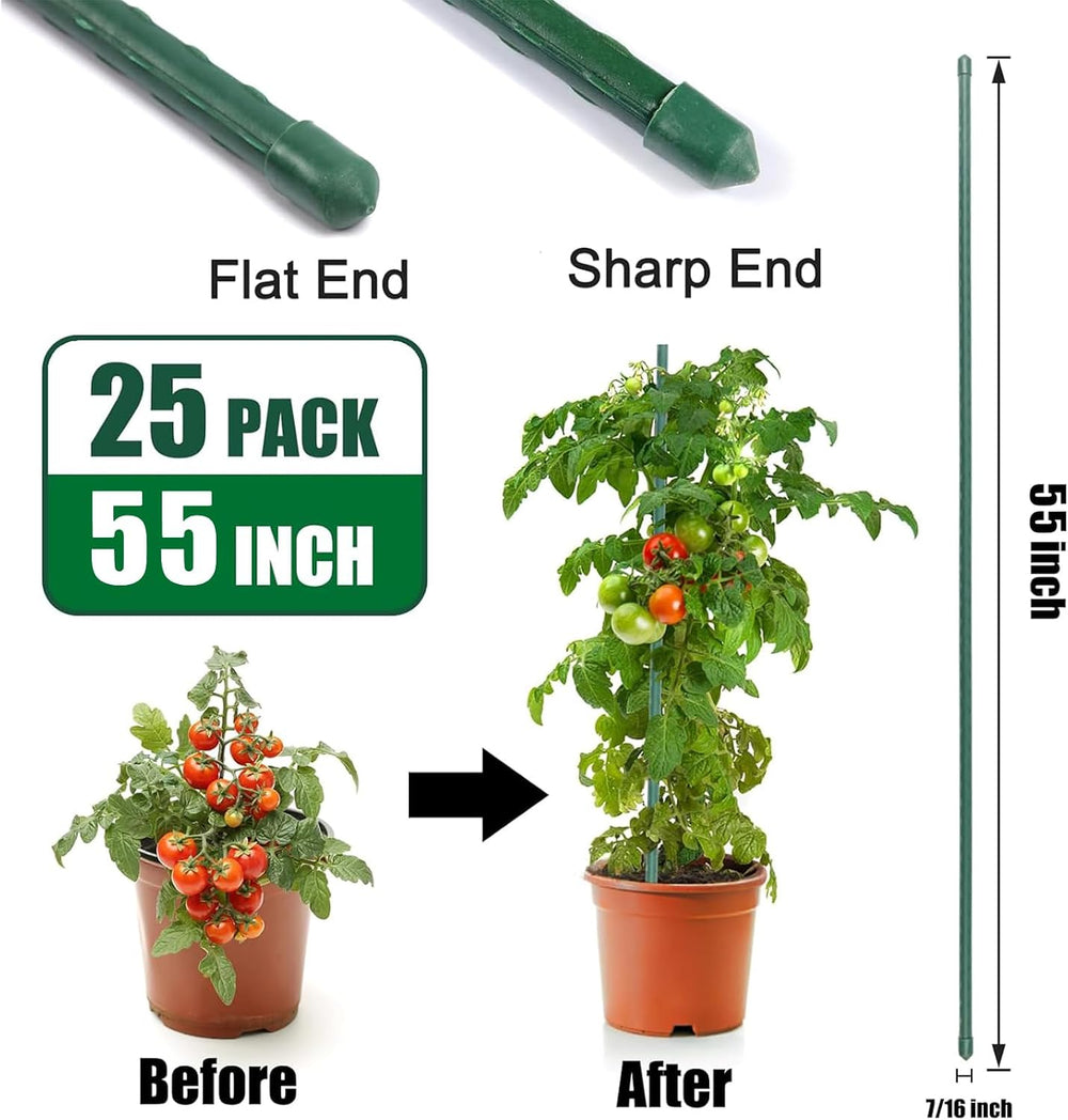 25 Pack 55 Inch Tall Plant Stakes for Tomatoes & Climbing Plants