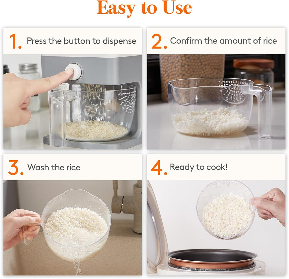 Lifewit Rice Container 25 Lbs, One-Press Dispenser with Measuring Cup