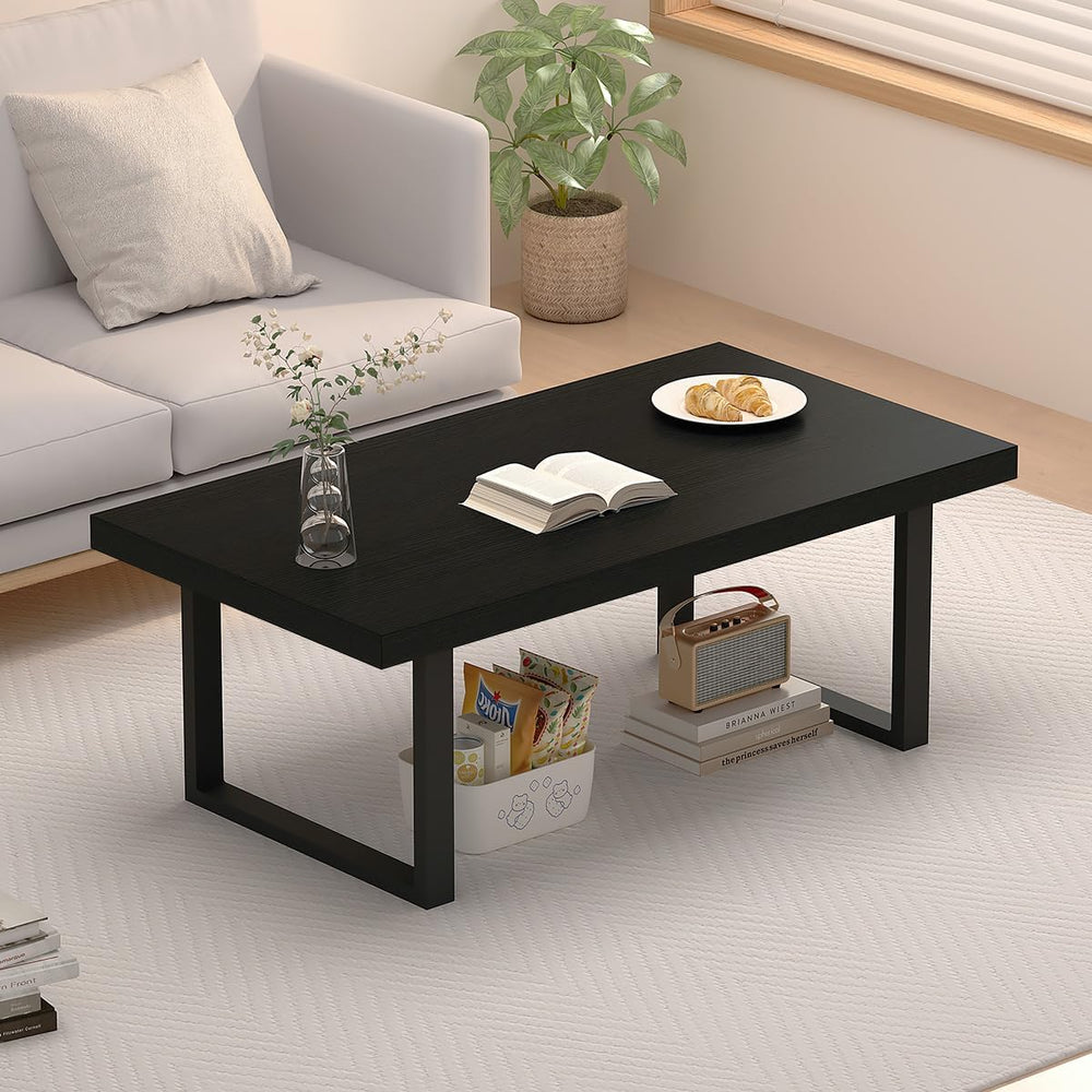 IBF Black Coffee Table,Simple Industrial Wood Center Table Black Oak 39 in