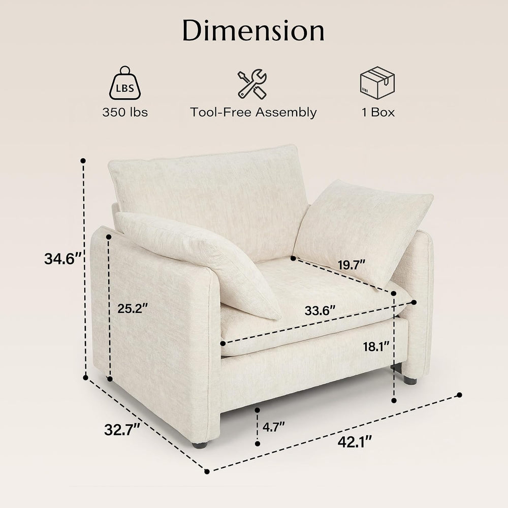 Oversized Accent Chair with Pillows for Living Room, 42.1", Beige, Chenille