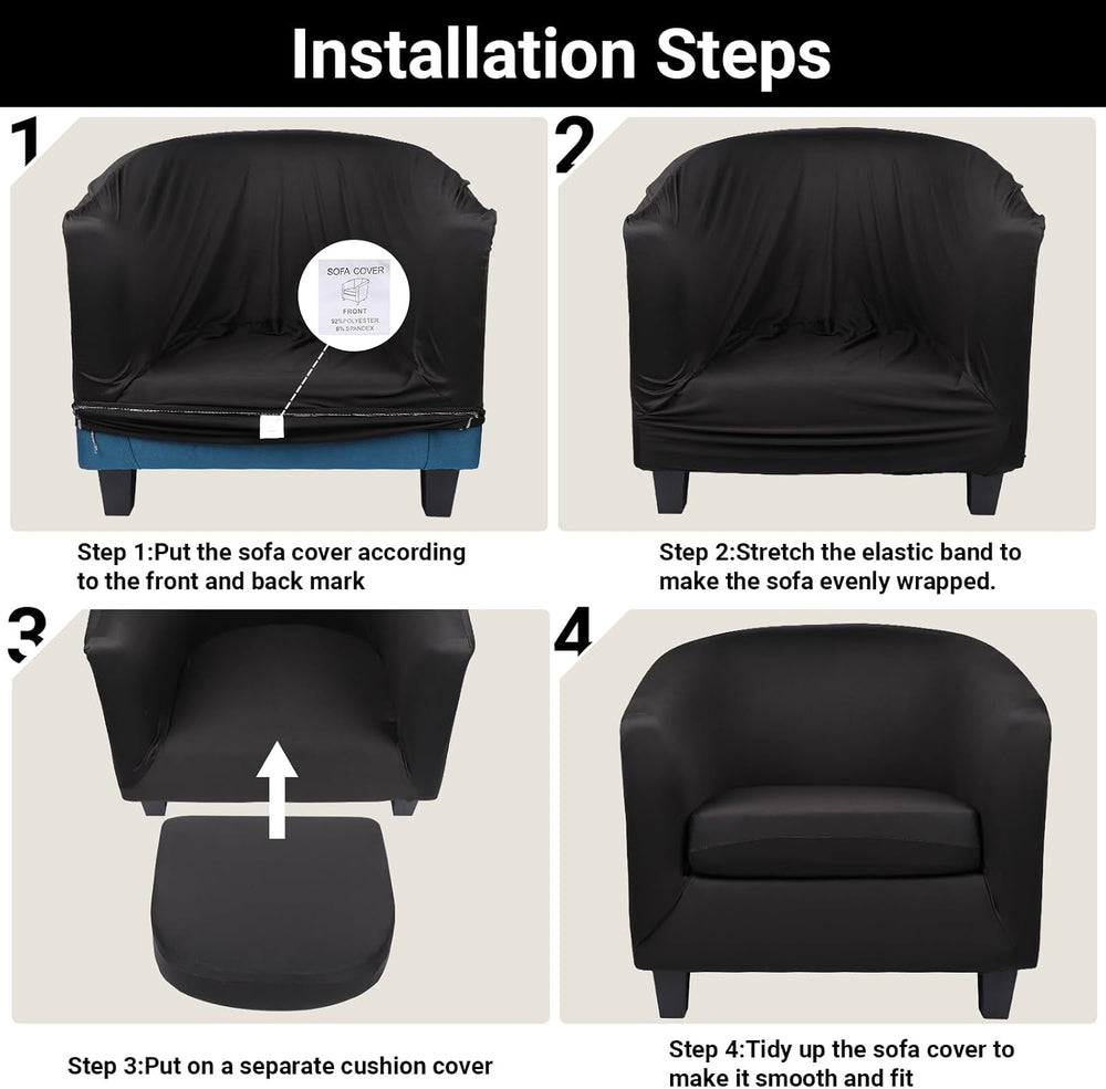 Club Chair Slipcover, Stretch Black Tub Barrel Chair Covers Slipcovers 2 Piec...