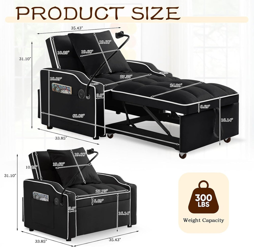Sleeper Sofa Chair Bed, Convertible 3-in-1 Sofa Armchair, Adjustable Sleeper ...