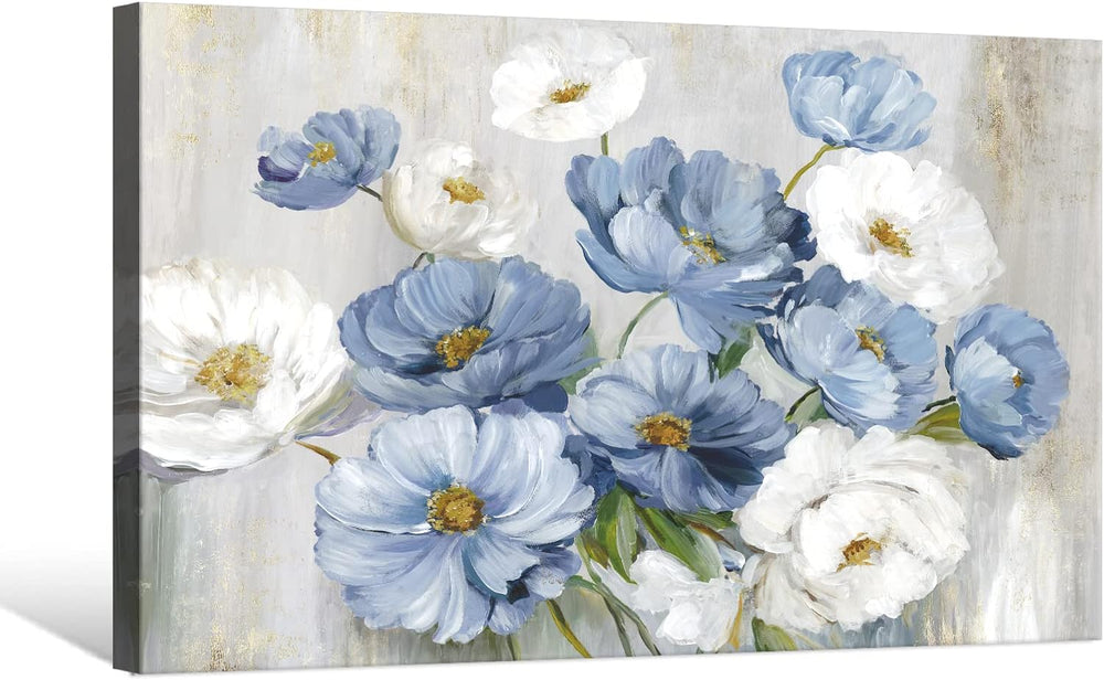 Goldfoilart Blue Flower Wall Art Light Blue and White Floral Canvas Print, 36...