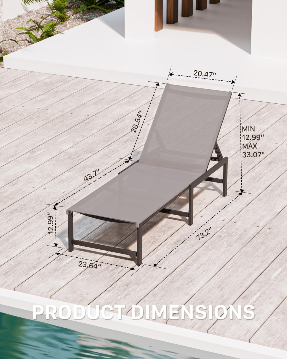 Aluminum Patio Chaise Lounge Chair Outdoor, Grey