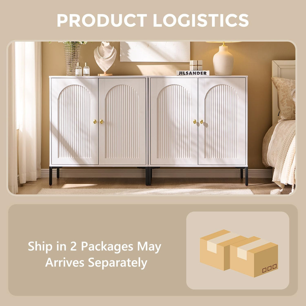 IFGET 61.75" W Modern Arched Sideboard Buffet Cabinet with Storage, White