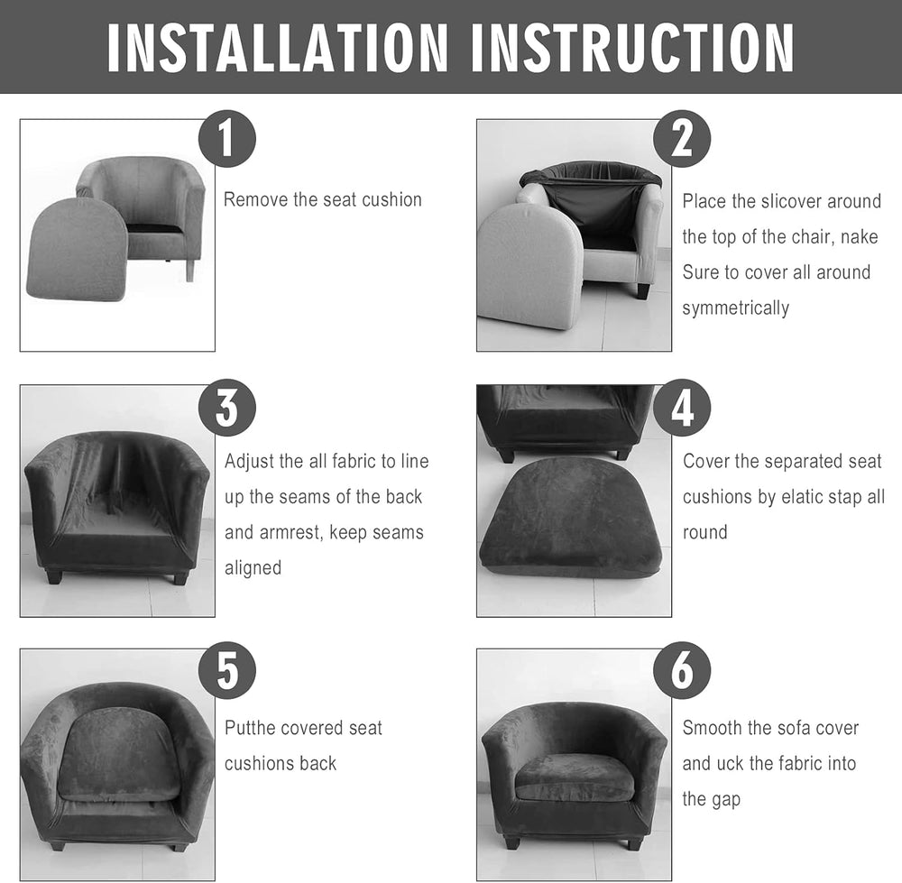 MIFXIN 2 Pieces Velvet Tub Chair Covers with Cushion Cover Stretch Soft Remov...