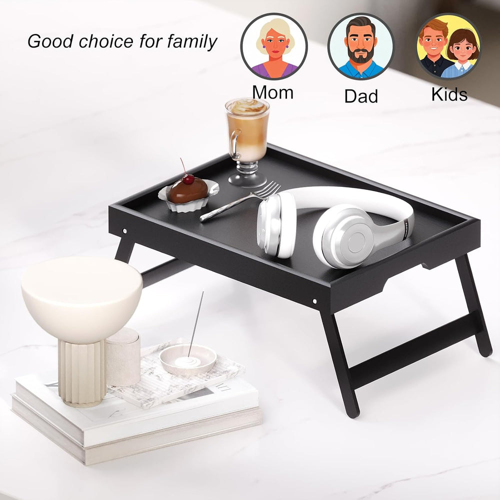 Fibogollo 4 Pack Bamboo Bed Tray Table with Folding Legs,Breakfast Trays,Serv...