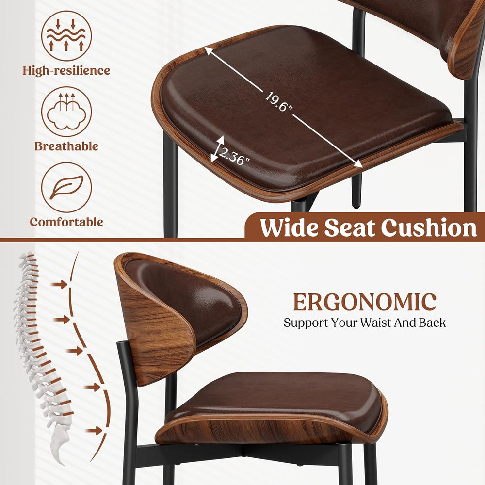 REONEY Dining Chairs Set of 6, Mid-Century Modern Kitchen Chairs, Brown