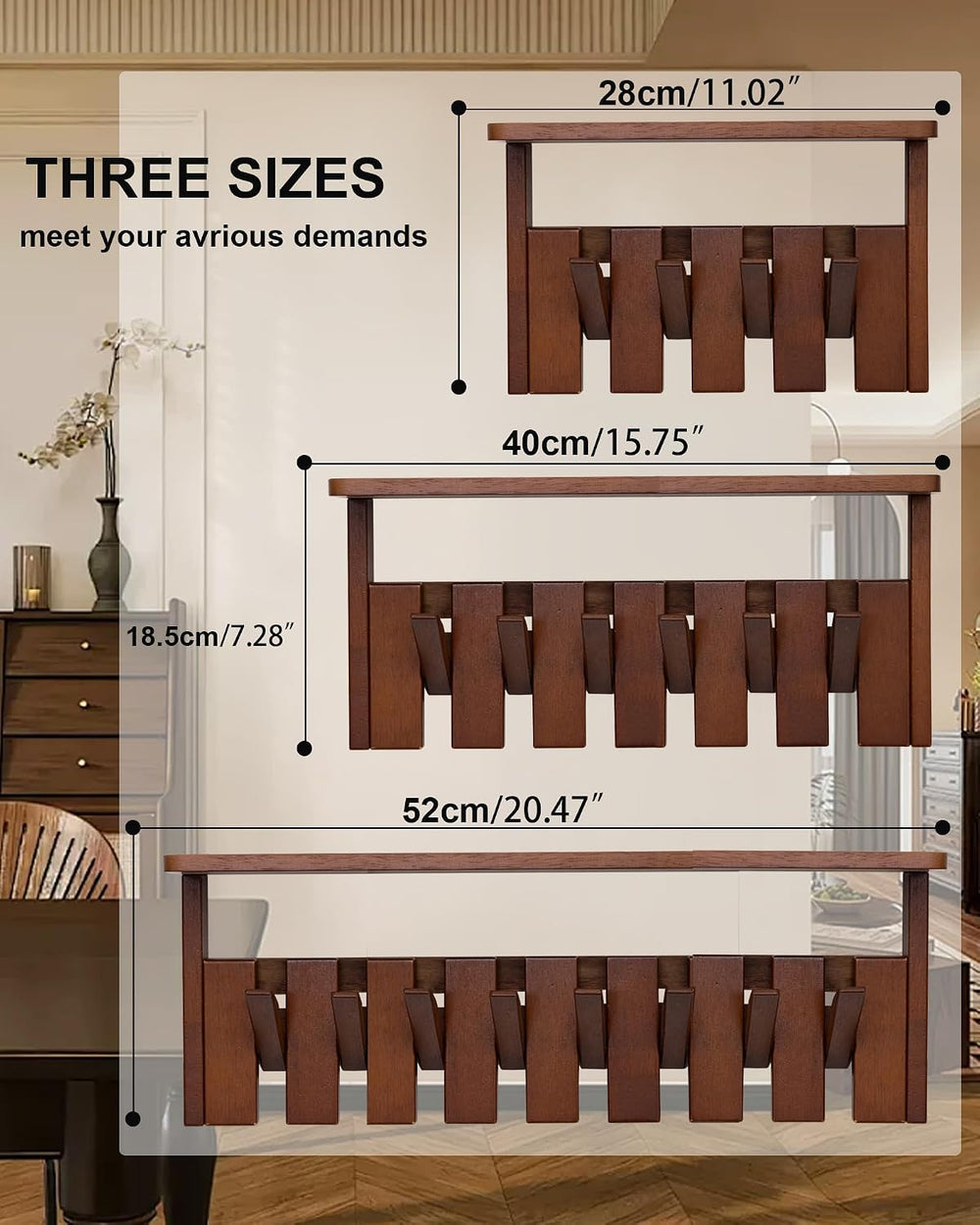 Wooden Coat Rack Wall Mount with Shelf, Heavy Duty Entryway Organizer with 8 ...