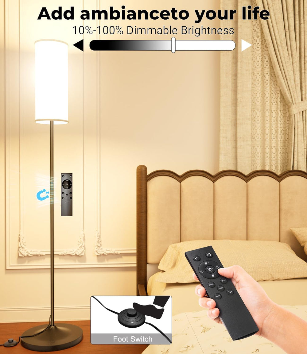 USTO Dimmable Floor Lamp with Remote,12W Led Bulb,Obsidian Black