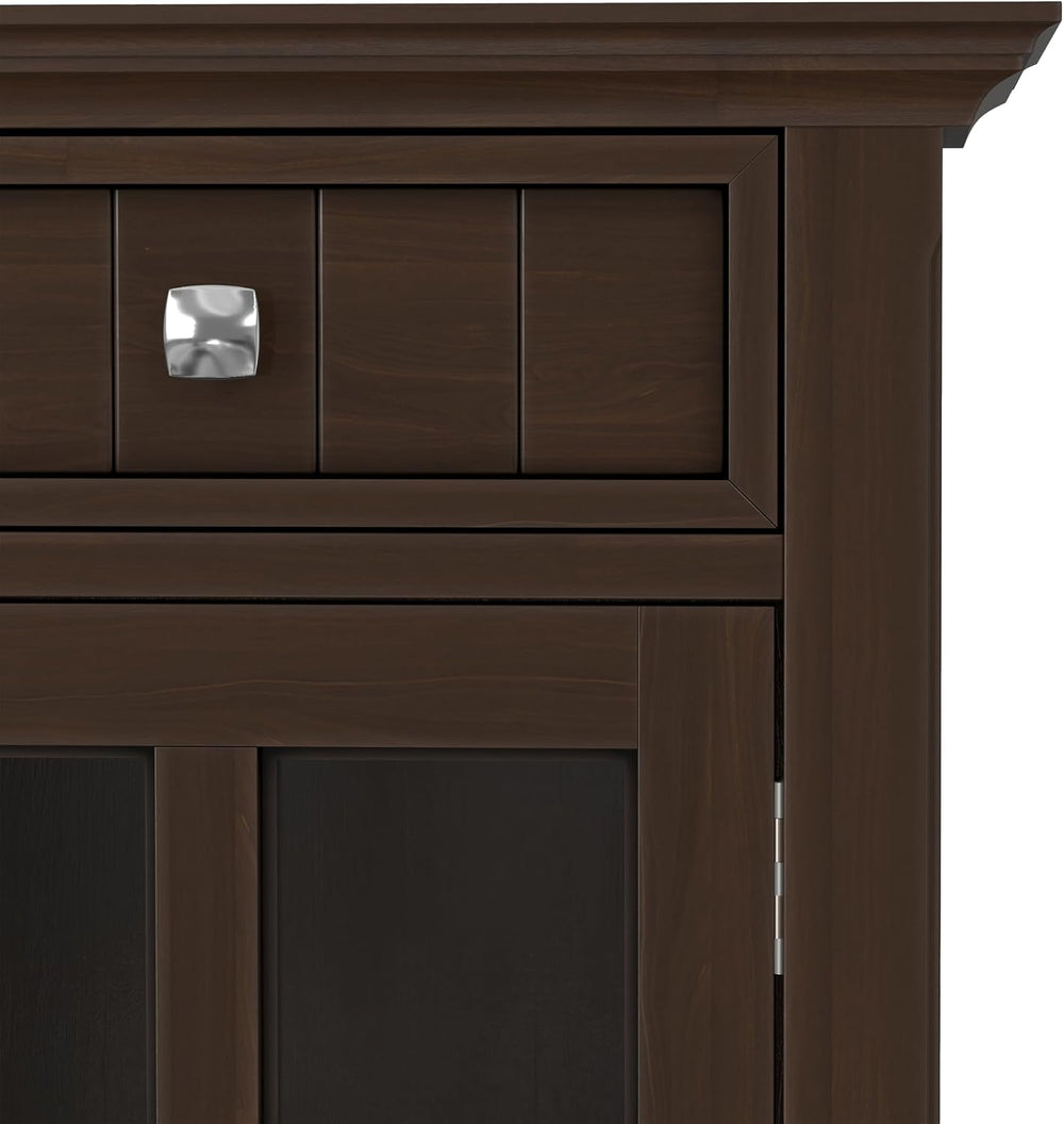 SIMPLIHOME Acadian 36" Wide Solid Wood Cabinet in Natural Aged Brown