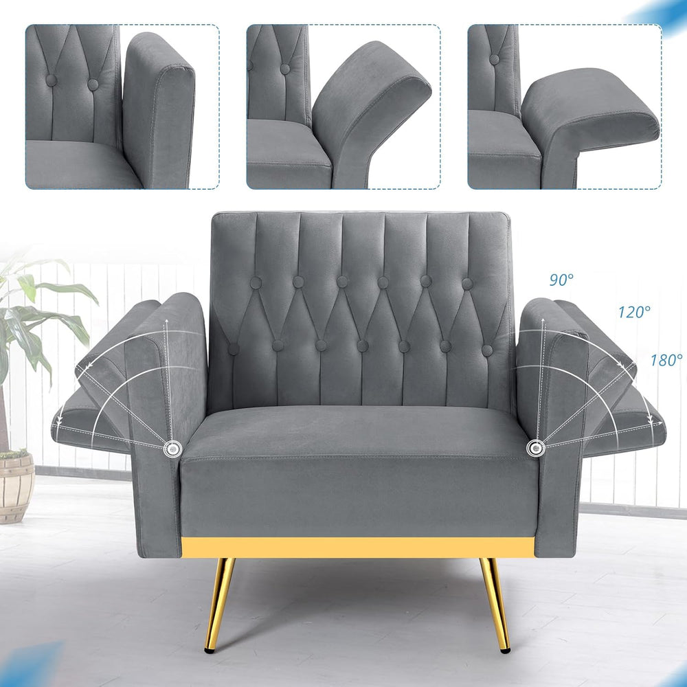 3 Pieces Velvet Sofa Set w/Adjustable Armrest &Backrest,Grey