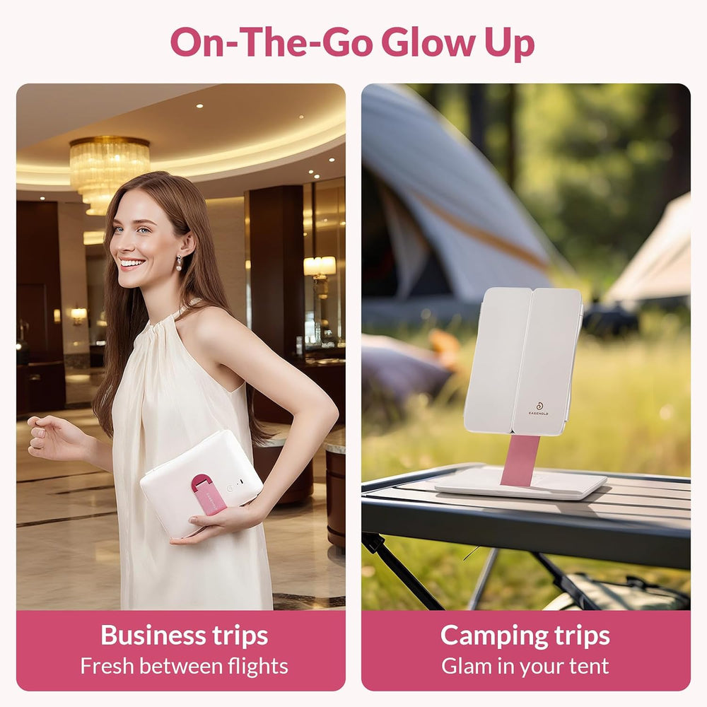 EASEHOLD Foldable Travel Tri fold Lighted Makeup Vanity Mirror with Lights