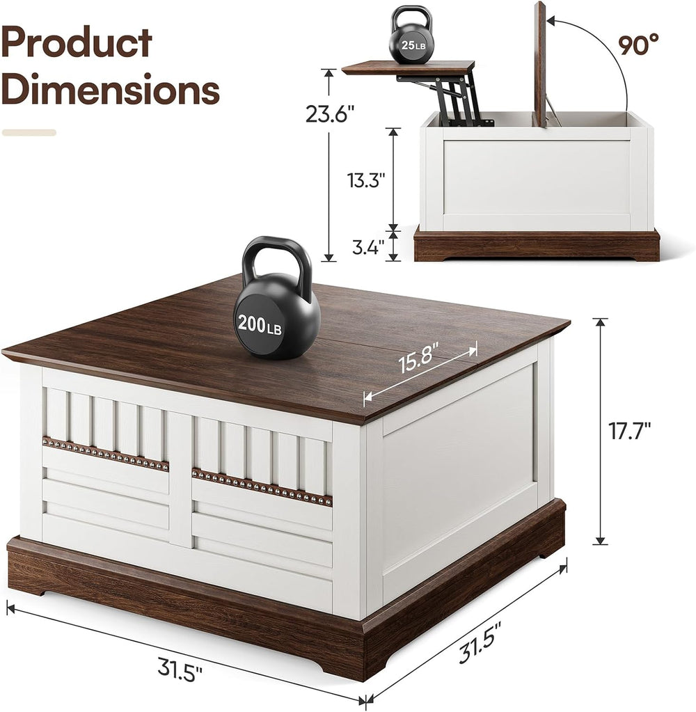 3-Piece Farmhouse Coffee Table Set Includes 31.5’’ Lift-Top Coffee Table with...