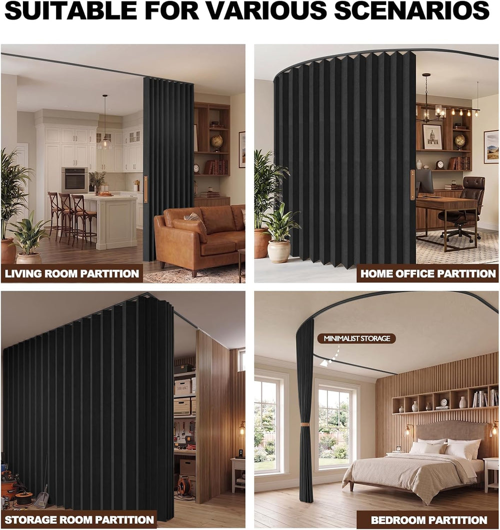 JILRON Accordion-Style Room Divider with Ceiling Track - Foldable Partition C...