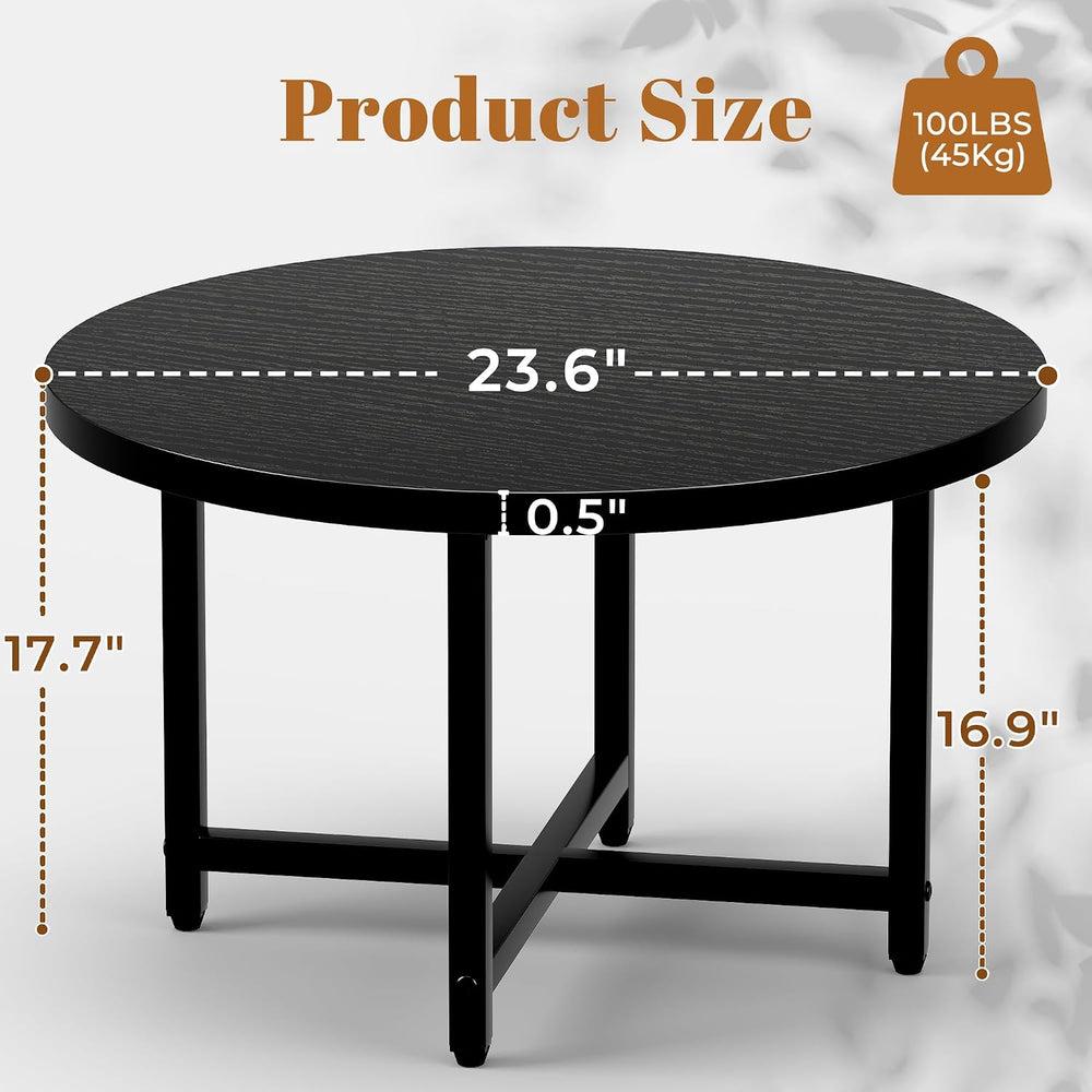 Round Coffee Table, Small Coffee Tables for Living Room, Black Coffee Table