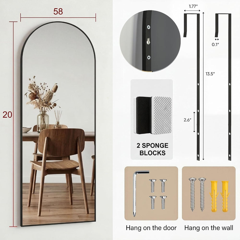 58"x20" Arched Over-the-Door Full Length Mirror, Black