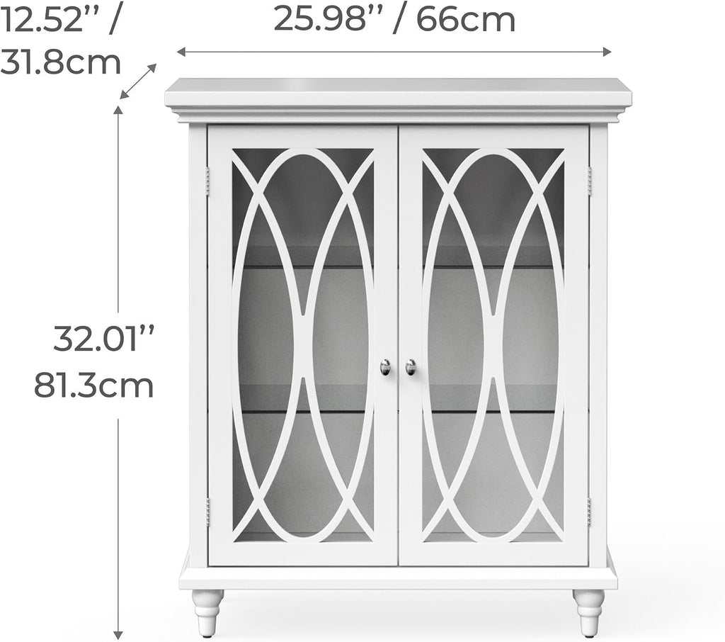 Teamson Home Florence 26 in. x 32 in. 2-Door Freestanding Wooden Floor Cabinet with Adjustable Shelves for Storage Solutions in Bathrooms, Kitchens, Laundry Rooms, Home Offices, White