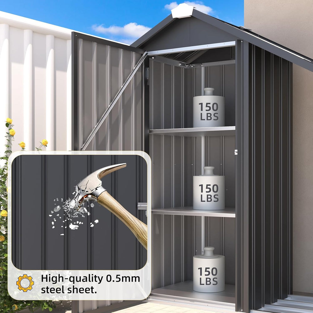 AECOJOY Outdoor Storage Cabinet Waterproof with Shelves and Firewood Rack