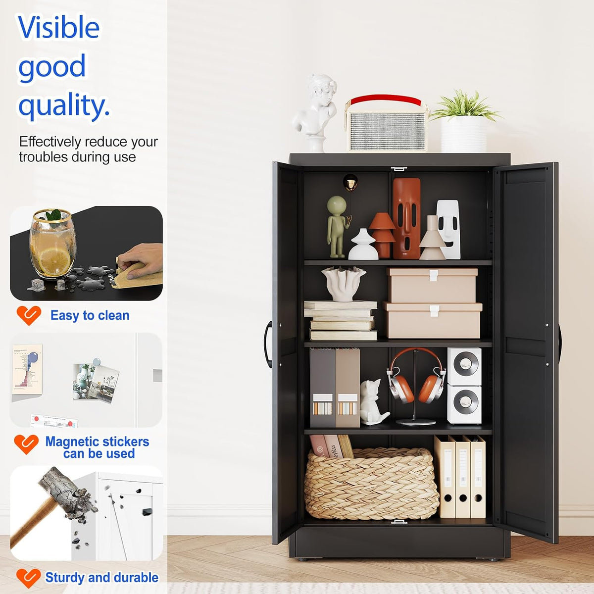 GAIOUS 43.3'' Tall Kitchen Pantry Cabinet, Black Metal Storage Cabinet
