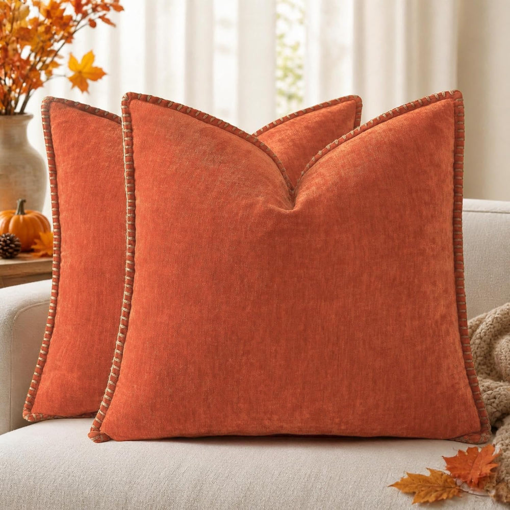 decorUhome Soft Chenille Throw Pillow Covers 22x22 Set of 2 Burnt Orange