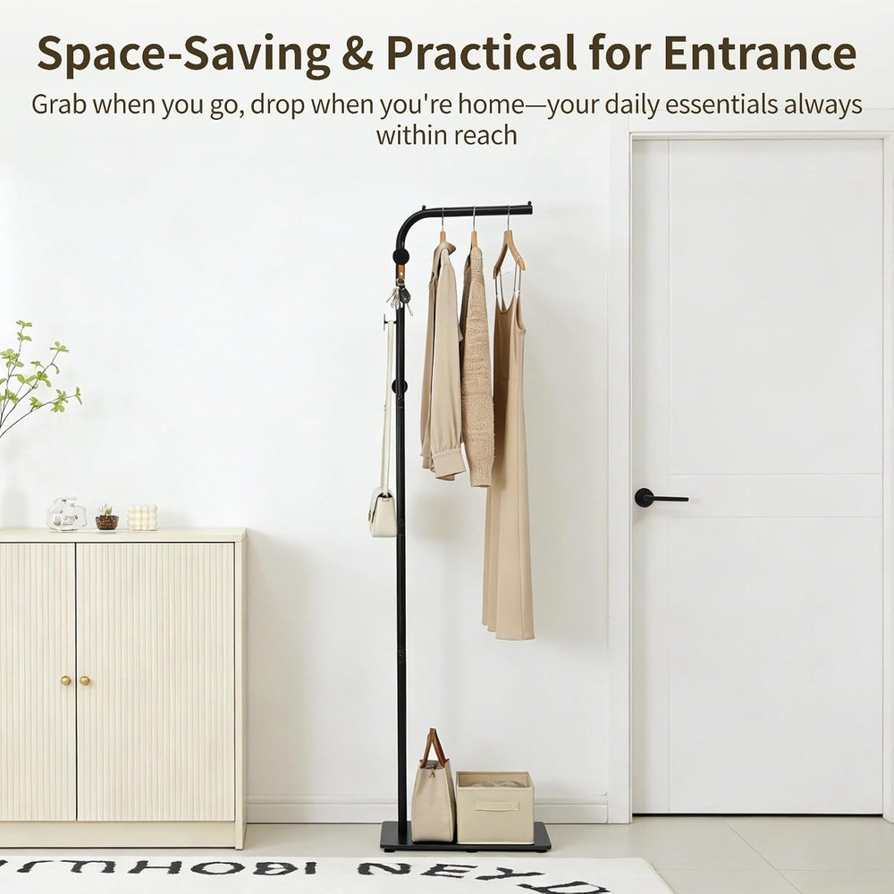 L-Shaped Metal Floor Coat Rack, Portable Standing Clothes Rack with Marble Ba...
