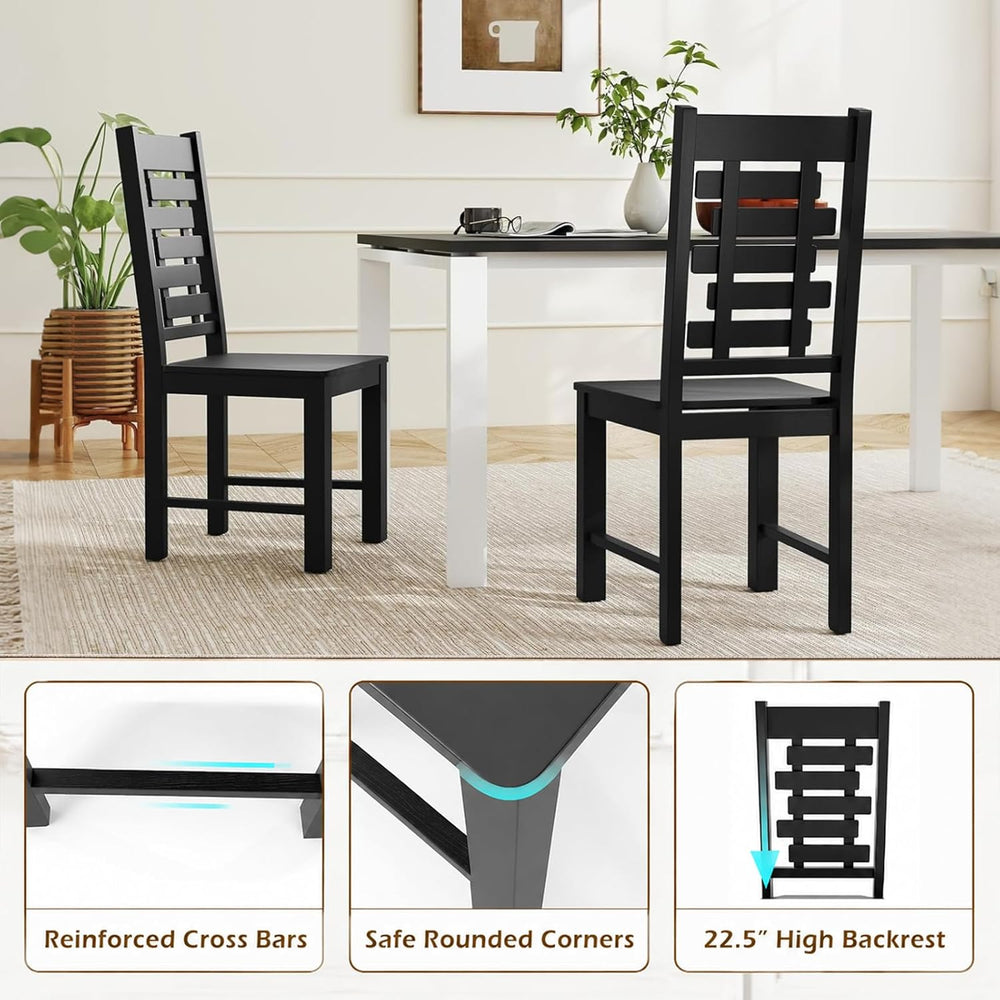 POWERSTONE Wooden Dining Chairs Set of 2, Modern Kitchen Chairs, Black