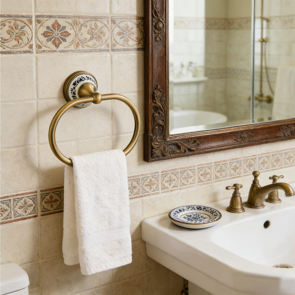 2-Piece Hand Towel Holder, NEWRAIN Antique Brass Towel Ring, Vintage Ellipse ...