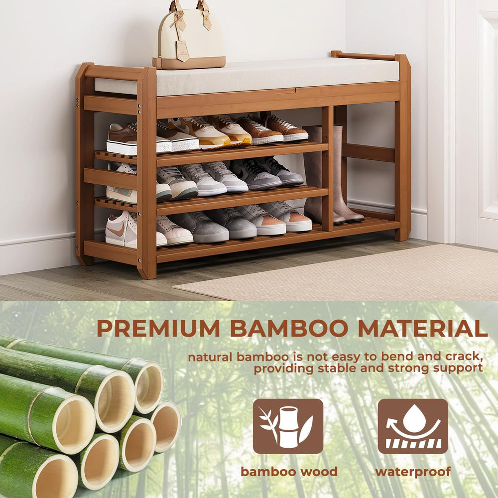 39.4" Shoe Rack Bench with Coat Rack, 3-Tier Entryway Storage Bench