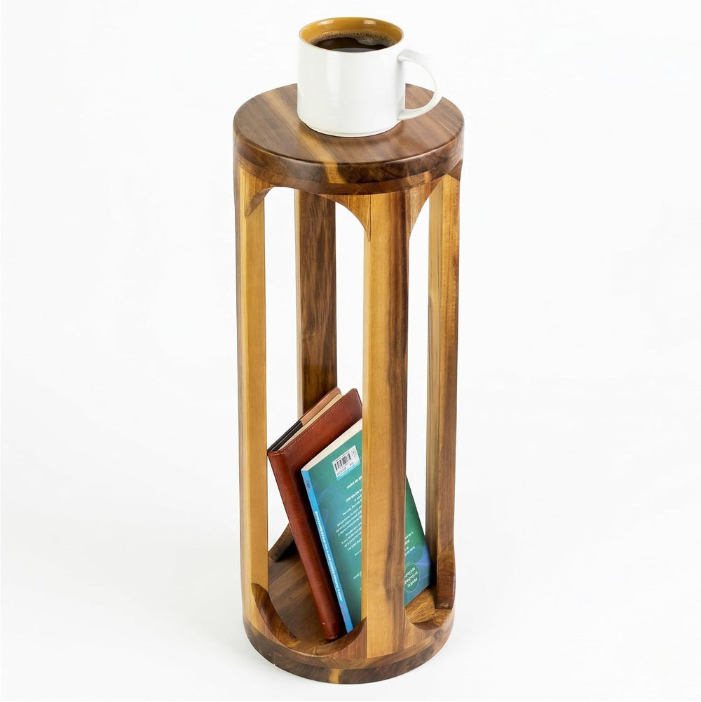 ENKEZI No Assembly Small Side Table, 24 Inch Tall Real Acacia Wood Slim End T...
